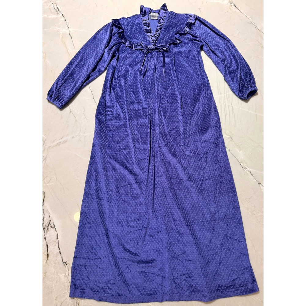 Donna Richard Gilligan O'Malley‎ Vintage Purple Velvet Ruffle Maxi Robe USA Made